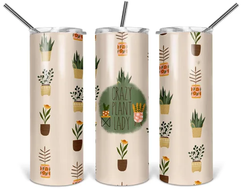Crazy Plant Lady Tumbler with Straw Lid for Women Mom Cute Nature Outdoor Design Gift 20 oz Travel Drink Cup