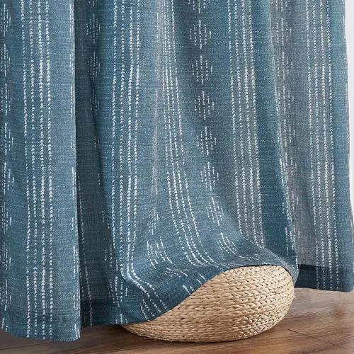 Vista 9 de Vangao Cortinas bohemias con estampado de rayas azules, 2 paneles de 84 pulgadas de largo, cortinas de mezcla de lino para sala de estar