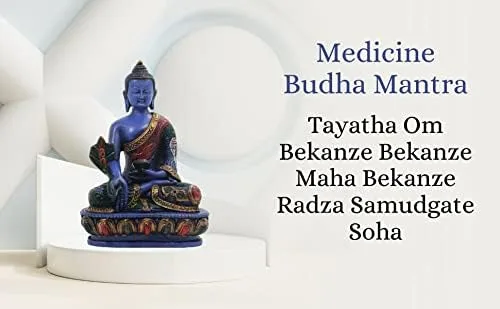 Vista 3 de DharmaObjects Estatua de Buda de medicina curativa tibetana pintada a mano Nepal