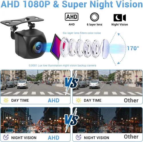 Vista 3 de Kairiyard AHD 1080P - Cámara de respaldo para matrícula, 170 grados, gran angular, visión nocturna, carcasa de metal, línea de guía
