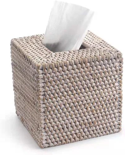 Vista 12 de Funda cuadrada de ratán para caja de pañuelos de mimbre, tejido a mano, 5.5 x 5.5 x 5.7 pulgadas, marrón miel