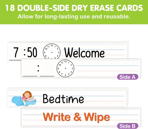 Vista 6 de EAMAY Tabla de bolsillo para horarios diarios, tabla de horarios para profesores con 18 tarjetas personalizadas reutilizables, tabla de bolsillo