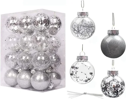 Vista 9 de YYCRAFT Adornos de Bolas de Navidad de Plástico Transparente Irrompibles 6CM (2.36 pulgadas) Bolas de Navidad Juego de Esferas con Decoraciones Negro