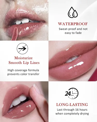 Vista 3 de Lápiz labial líquido, lápiz labial de vinilo marrón nude, brillo de labios tintado hidratante, color de labios de alta pigmentación, tinte de labios