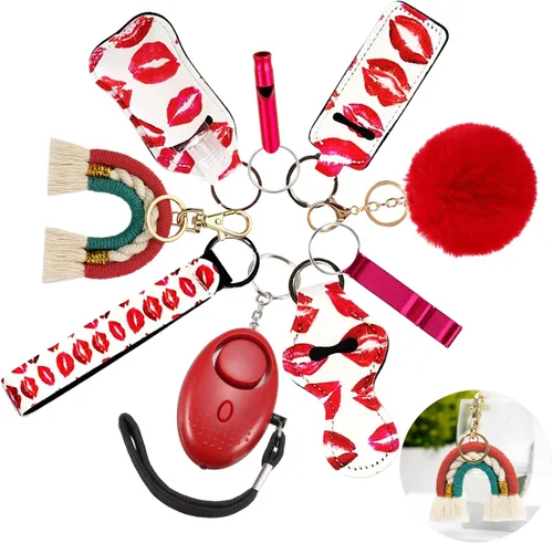 Keychain Set for Women and Girls with Personal Safety Alarm, Wristlet, Lipstick holder, Portable Keychain Accessories Set.