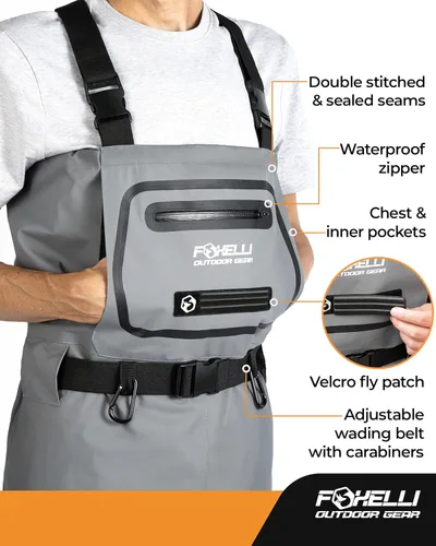 Vista 4 de Foxelli Vadeadores transpirables - Vadeadores de pesca con mosca para hombres y mujeres