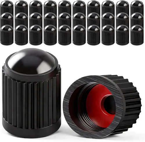 Vista 42 de 30 piezas de tapas de vástago de válvula de neumático TPMS, tapas de vástago de válvula de rueda de plástico negro para TR20008 TPMS, tapas