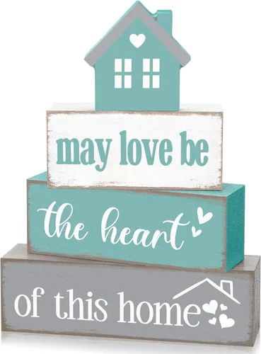 Vista 9 de Cinnvoice Decoración de mesa de madera estilo granja rústico para el hogar, centros de mesa "Home Sweet Home" Este es nuestro letrero de bloque