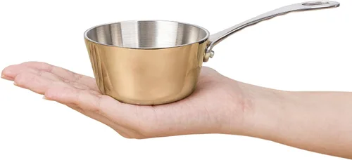 Vista 9 de Macevia Mini Cacerola para Salsa, Calentador de Mantequilla de Acero Inoxidable Cobreado, Olla Pequeña con Asa, Uso Multipropósito para Hogar