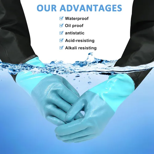 Vista 3 de 27" Full Arm Pond Gloves, Long Heavy Duty Gloves with Cotton Lining, Waterproof Rubber Chemical Resistant Glove