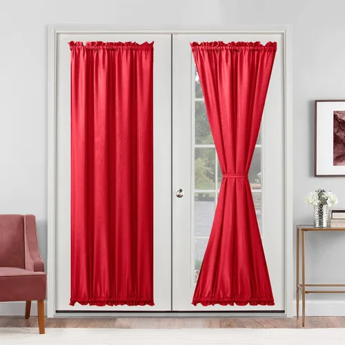 Vista 50 de Hiasan Cortinas francesas para puerta de privacidad, cortina frontal semitransparente con bolsillo para barra para ventana de puerta, 1 panel