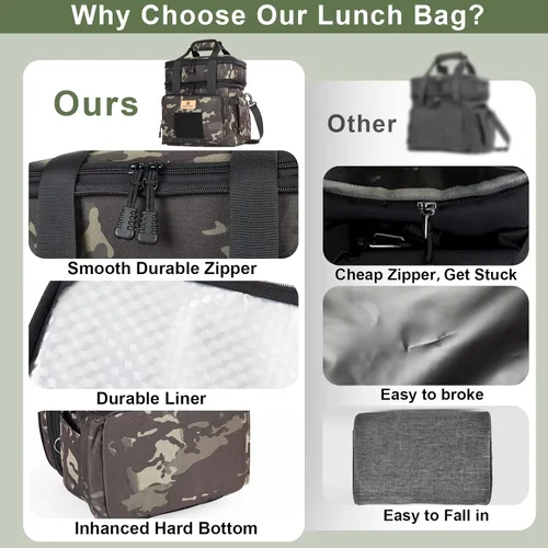 Vista 7 de HSHRISH Lonchera táctica expandible extragrande para adultos, bolsa de almuerzo aislada duradera con mucho espacio de almacenamiento, para hombres