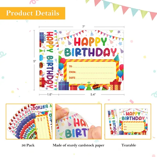 Vista 6 de FaCraft 36 marcapáginas de feliz cumpleaños para estudiantes, certificados de cumpleaños de cupcakes para niños, aula de profesores, jardín