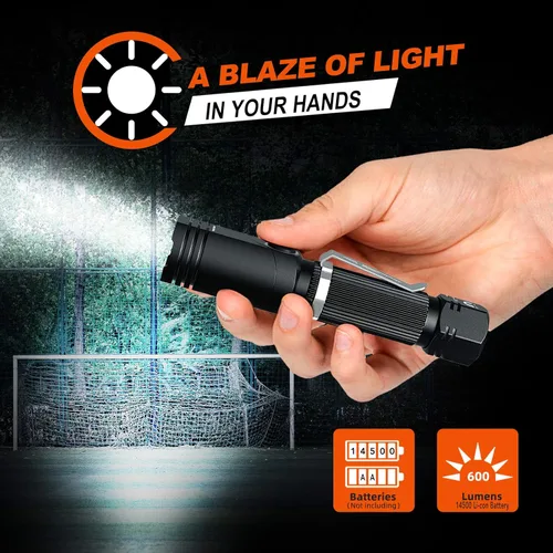 Vista 2 de NICRON N7 - Linterna táctica de 600 lúmenes, mini linterna IP65 impermeable, 4 modos, los mejores lúmenes altos son para campamento, exteriores