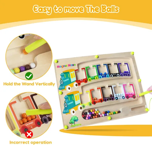 Vista 3 de Laberinto magnético de color y número Montessori Imán de madera Rompecabezas Tablero de juego Montessori Color Matching Aprendizaje Contando
