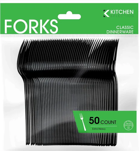 Vista 9 de PlasticPro Juego de 50 tenedores de plástico pesados, tenedores desechables negros, juego de cubiertos de plástico