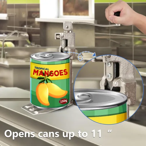 Vista 8 de MoHern Abrelatas comercial resistente, abrelatas industrial para latas #10, abrelatas manual con base de acero chapado para restaurante, tienda