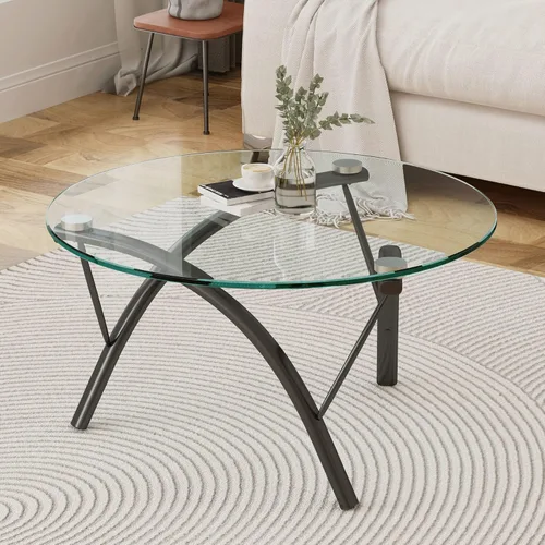 Vista 8 de Mesa redonda de cristal, 38 pulgadas de grosor, con borde de lápiz templado, tapa de cristal pulida, 40 pulgadas, adecuada para mesa de comedor