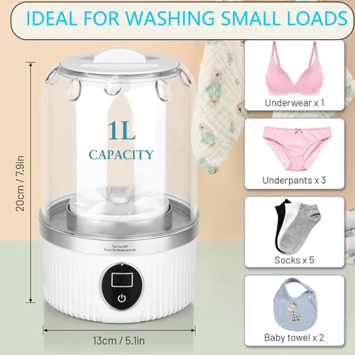 Vista 2 de TARSHYRY Lavadora de ropa interior, mini lavadora portátil recargable, pequeña máquina de lavandería inalámbrica para bebé, ropa, ropa
