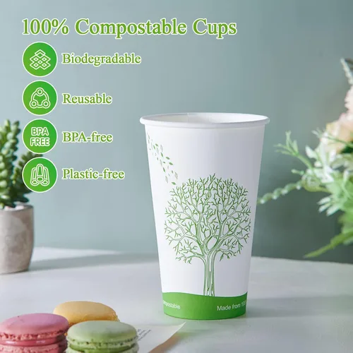 Vista 4 de ECOLipak 210 tazas compostables de 16 onzas, vasos de papel desechables biodegradables con forro de ácido poliláctico (PLA), tazas de café de papel
