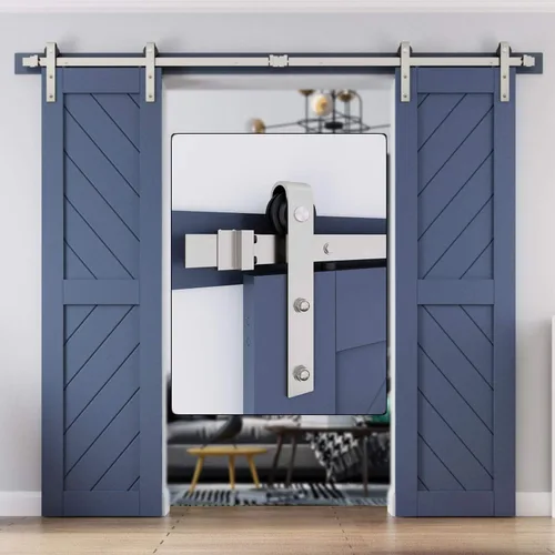 Vista 14 de EaseLife Kit de Rieles de Hardware de 5 Pies para Puerta Corredera de Granero de Níquel Cepillado, Polea J Básica, Trabajo Pesado, Se Desliza Suave