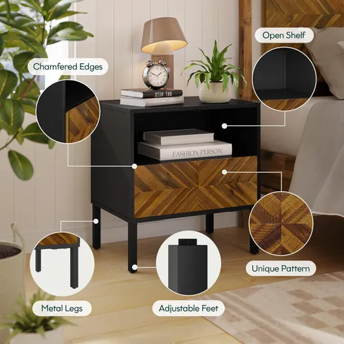 Vista 10 de Bme Lyra Mesita de noche, mesa auxiliar de madera maciza, fácil montaje, con 2 cajones de almacenamiento para sala de estar y dormitorio, moderna