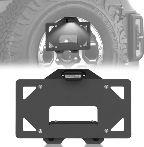 Marco de matrícula para Ford Bronco de repuesto con luz LED compatible con Ford Bronco 2021 2022 2023 2024 2026 2026 Ford Bronco 2/4 puertas, acero