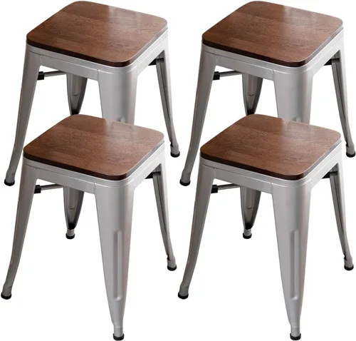 Vista 16 de [Juego de 4] Taburete metálico apilable industrial moderno para interior/exterior 17 pulgadas, Metal