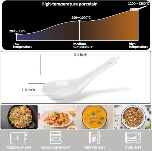 Vista 3 de HAPPY KIT Cucharas de sopa, 6 cucharas de sopa de cerámica de Permium de 5.3 pulgadas, cucharas de ramen asiáticas adecuadas para Corelle Pho Miso