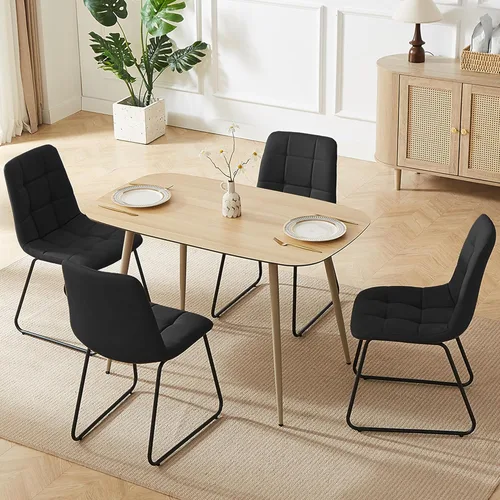 Vista 11 de HIPIHOM Mesa de comedor moderna de granja de 47.2 pulgadas, mesa de comedor rectangular de madera con patas de metal para 4 personas para comedor