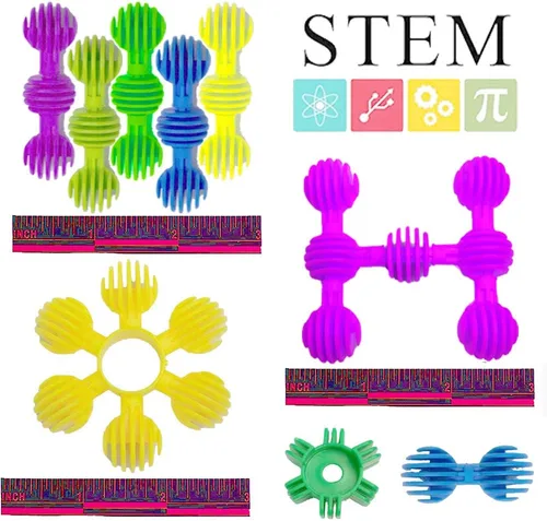 Vista 3 de RAINBOW TOYFROG Star Flex STEM - Juguetes de construcción - 70 bloques de conectores para niños con bolsa - Juguetes de mesa STEM y preescolar