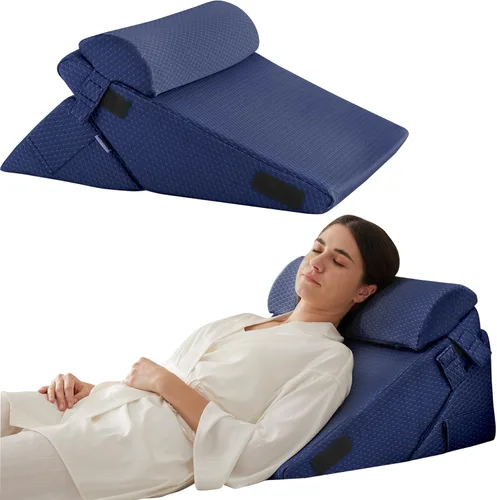Vista 26 de Bedluxe - Juego de almohadas de cuña para dormir, almohadas de cuña plegables ajustables de 9 y 12 pulgadas, almohadas de cuña ortopédicas de espuma