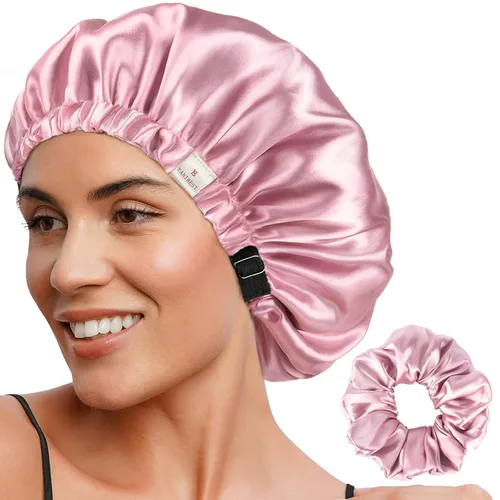 Vista 9 de YANIBEST Gorro de Satén Ajustable de Doble Capa Gorro de Cabello para Dormir, Gorros para Mujeres, Gorros para Cabello Natural Rizado, Gris Ceniza
