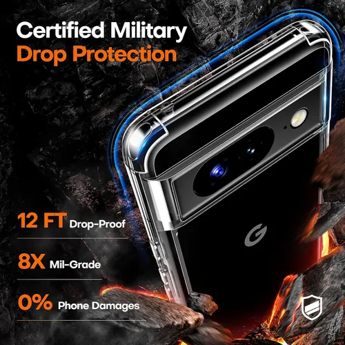 Vista 4 de TAURI - Funda 5 en 1 para Google Pixel 8, no amarillea, 2 protectores de pantalla de cristal templado + 2 protectores de lente de cámara, protección