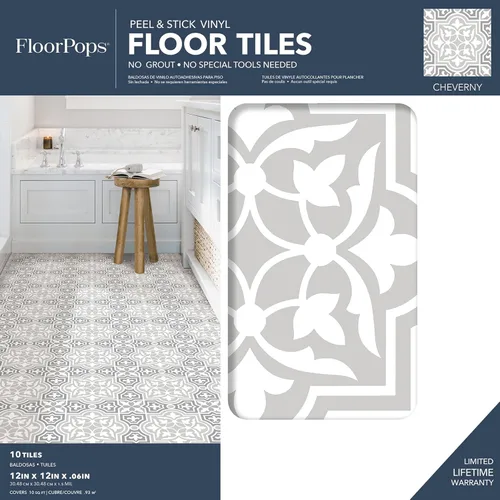 Vista 2 de FloorPops Azulejos de suelo gris Cheverny Peel & Stick, FP3571
