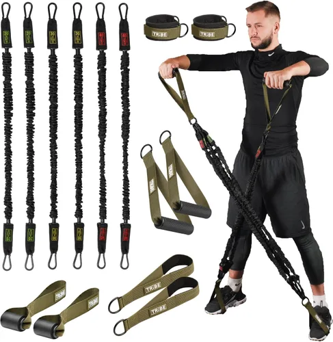 Tube Resistance Bands for Working Out Men and Women - 180lb Exercise Bands Set with Handles, Resistance Band Bar, Ankle Straps, Foot Straps, Door