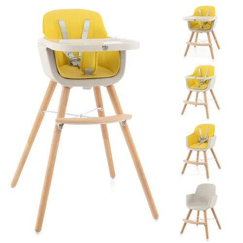 Vista 10 de BABY JOY Trona convertible para bebé, 3 en 1, silla alta de madera/asiento elevador/silla con bandeja extraíble, patas ajustables, arnés de 5