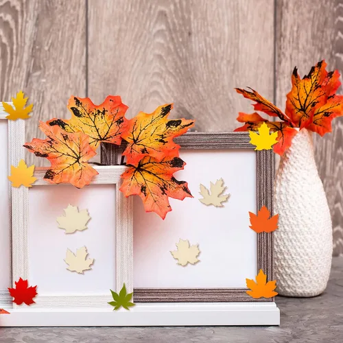Vista 7 de 80 piezas de madera con corte de hoja de arce sin terminar en blanco, piezas de madera en forma de hoja de arce de 1.2 pulgadas, mini adorno