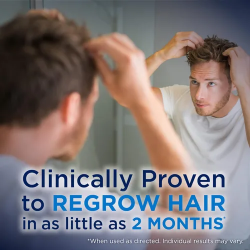 Vista 2 de Amazon Basic Care Minoxidil Aerosol Tópico, Espuma al 5% Tratamiento para el Crecimiento del Cabello para Hombres, Sin Fragancia, Suministro de 3