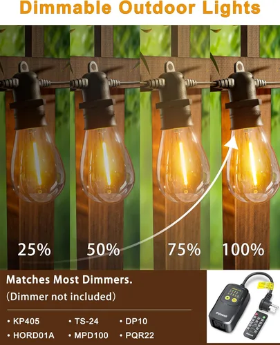 Vista 6 de Guirnalda de luces LED para exteriores de 30 pies con 10+1 bombillas Edison inastillables IP65, impermeables, regulables de 2700 K, luces de patio