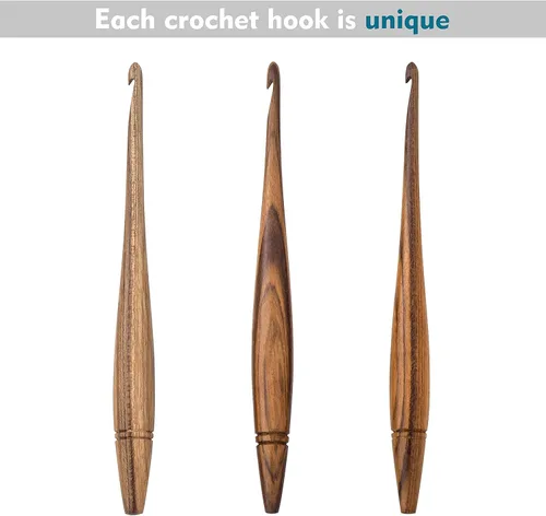 Vista 4 de Ommi - Ganchos de ganchillo con mango ergonómico, gancho de ganchillo de madera de teca hecho a mano de 7 pulgadas, aguja de tejer, tejido de hilo