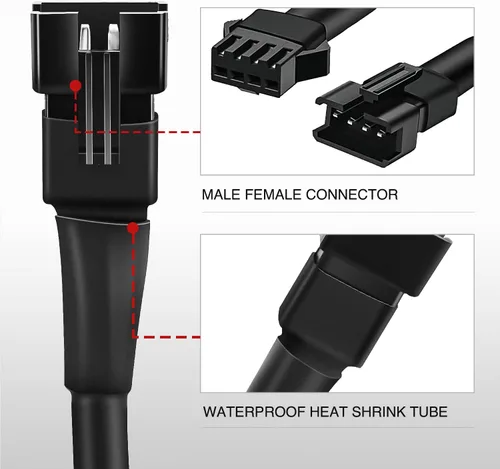 Vista 3 de Nilight - Cable de extensión para motocicleta, 4 tiras de luces led de 2 pies, 3 divisores en Y de 2 vías, extensión de 4 clavijas para tiras