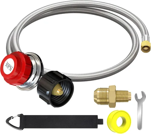 Regulador de propano ajustable de alta presión de 4 pies 0-30 PSI, regulador de 30 psi, manguera de propano trenzada de acero inoxidable QCC1/Tipo 1