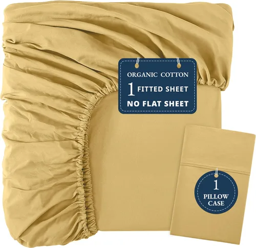 Vista 26 de LANE LINEN - Sábana bajera 100% de algodón orgánico, tamaño Queen, 2 fundas de almohada, tejido percal suave, transpirable, apta para colchones