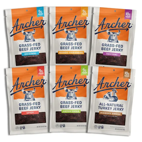 Vista 6 de Zero Sugar Classic Beef Jerky de Country Archer, 100% alimentado con hierba, sin azúcar, sin gluten, aperitivos de proteínas, 2 onzas, paquete de 6