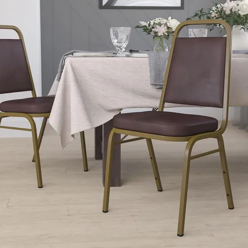 Vista 13 de EMMA + OLIVER Silla de banquete con respaldo trapezoidal, vinilo negro/marco negro 2.5" Seat