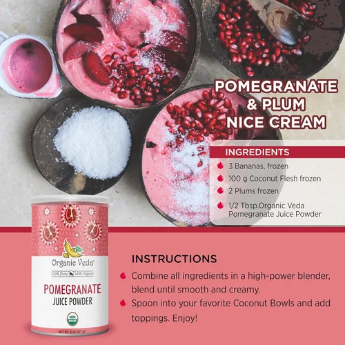 Vista 8 de Organic Veda Polvo de jugo de granada – Extracto de granada rico en vitamina C, folato y potasio – Concentrado para ensalada, yogur, helado