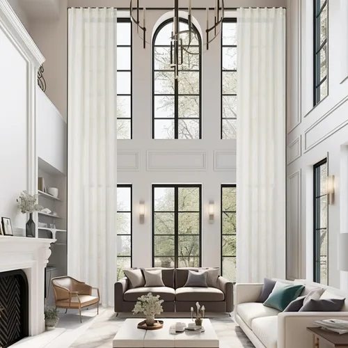 Vista 14 de DriftAway Cortinas traslúcidas de lino extralargas de 2 paneles, cortinas altas de 2 pisos para techo alto, ventana larga para sala de estar