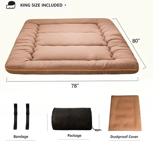 Vista 96 de Colchón futón japonés de piso gris constelación, de piso tatami, portátil, para acampar, para niños, sofá cama plegable enrollable con protector