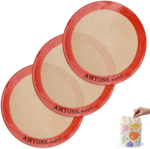 Vista 10 de Alfombrillas de silicona para hornear, 2 alfombrillas redondas de silicona para molde de pasteles de 9 pulgadas, antiadherentes reutilizables